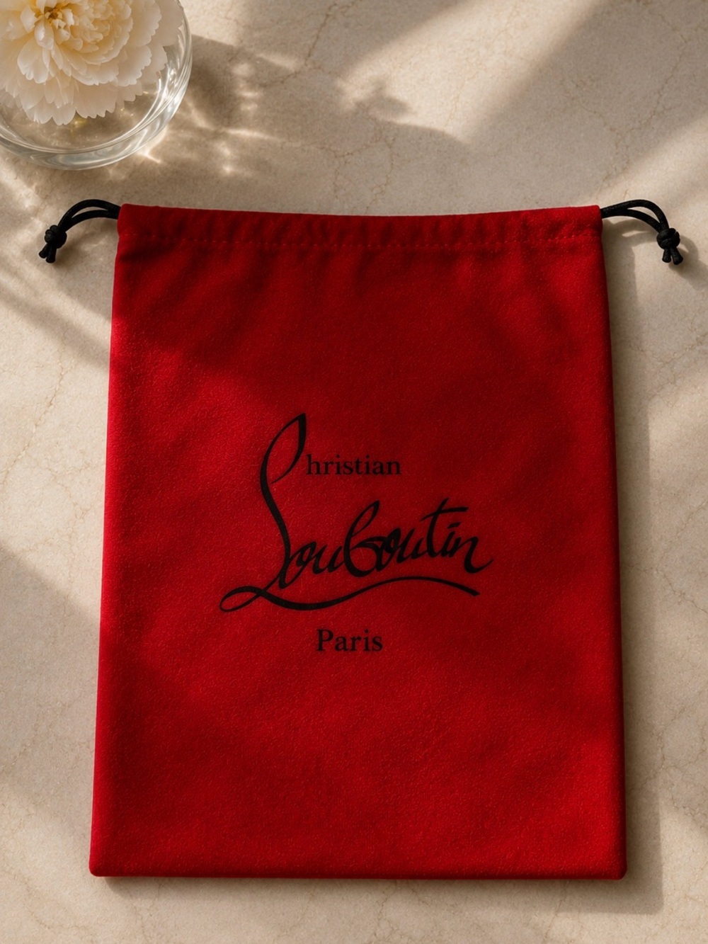 Christian Louboutin Red flannel Drawstring dust bag with Black Logo